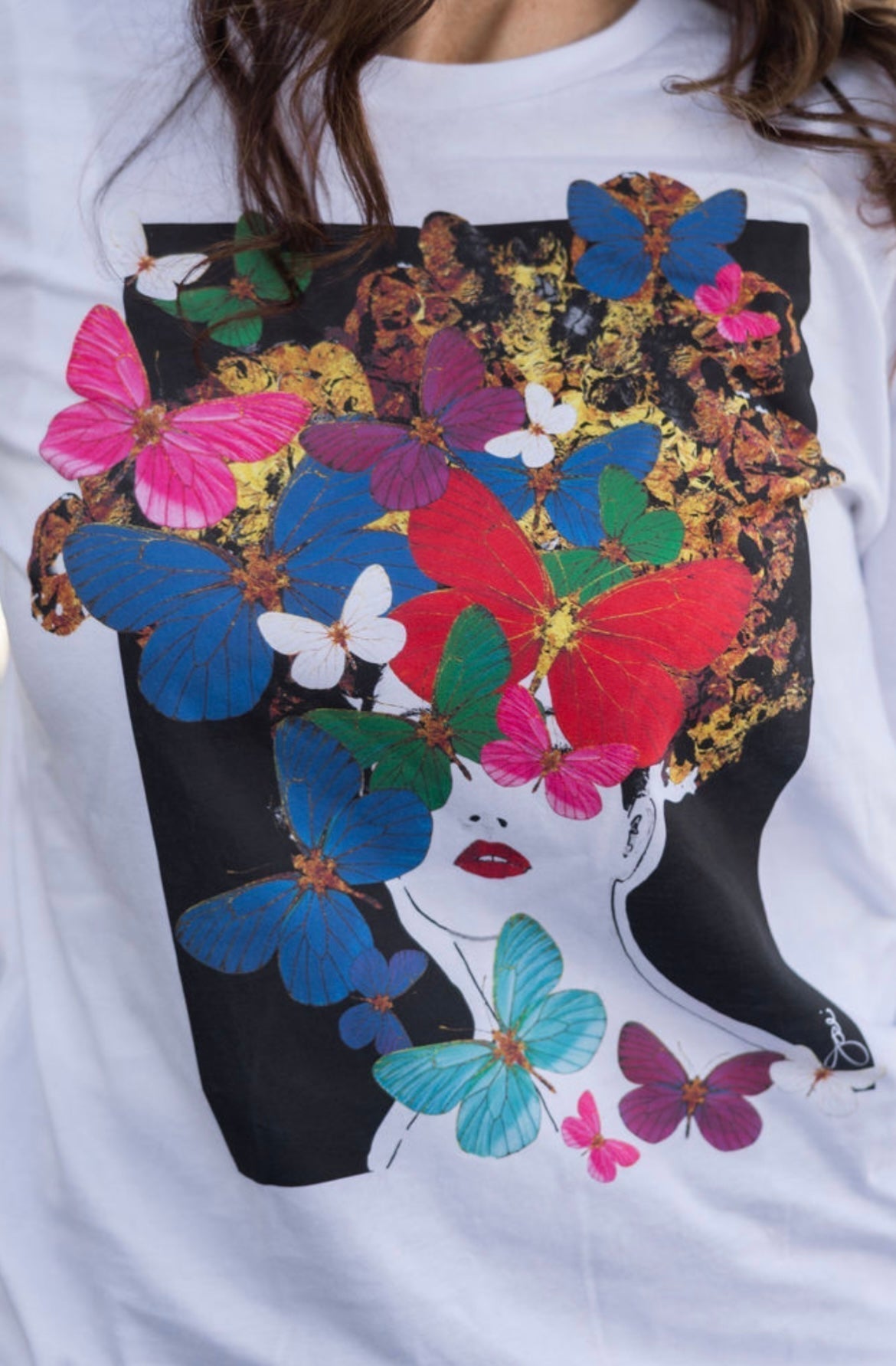 Butterfly Shirt: Women's graphic tee with colorful butterflies, Made in USA, Mississippi boutique spring fashion.