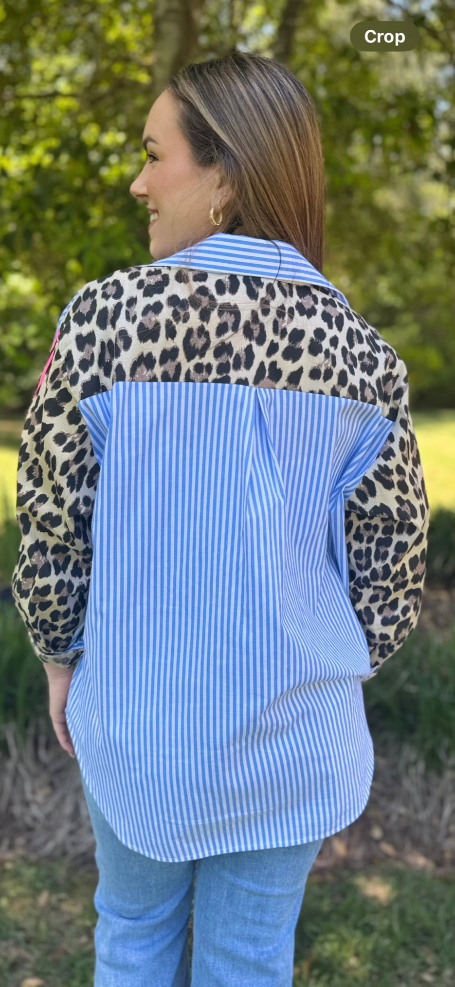 Striped & Leopard Top: Italian Button-Down, One Size - Main Street Collective