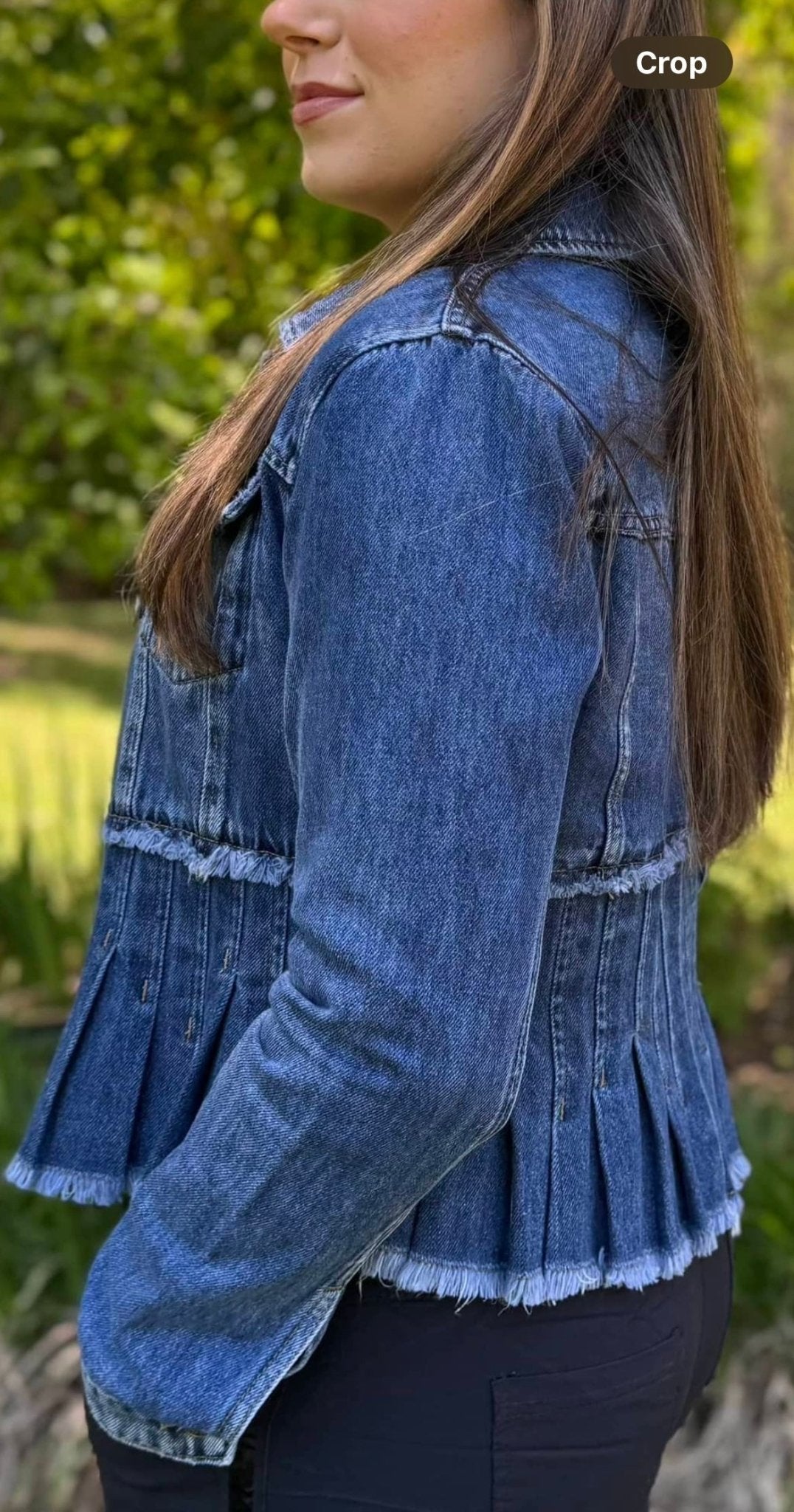 Pleated Denim Jacket for Women - Dark Wash Raw Hem Jacket | Main Street Collective