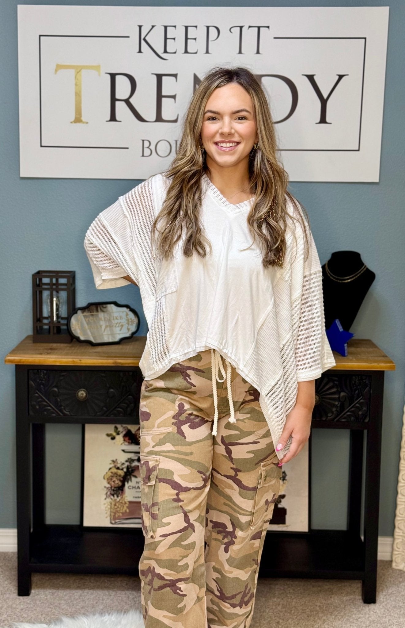 Woman in Beige Camo Joggers from Main Street Collective | Women's Fashion Pants