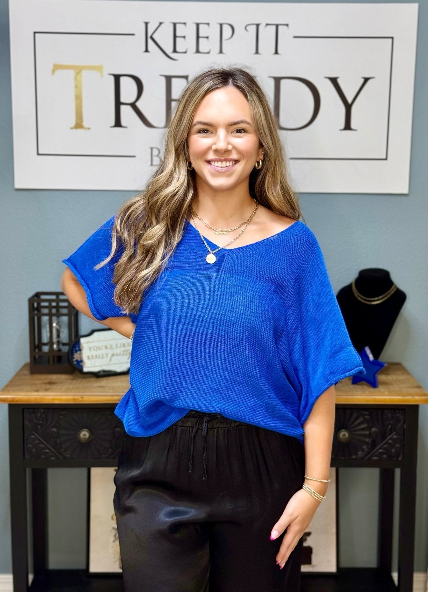 Royal Blue Knit Top - Main Street Collective Online Boutique