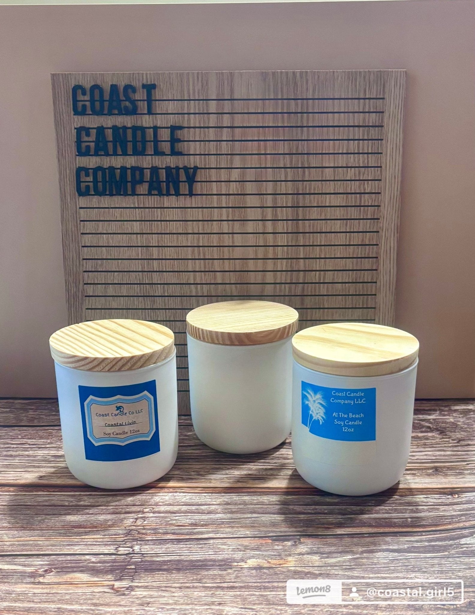 Coast Candle Company Soy Candles: Beach Scented, White Jars, Wood Lids, Home Decor
