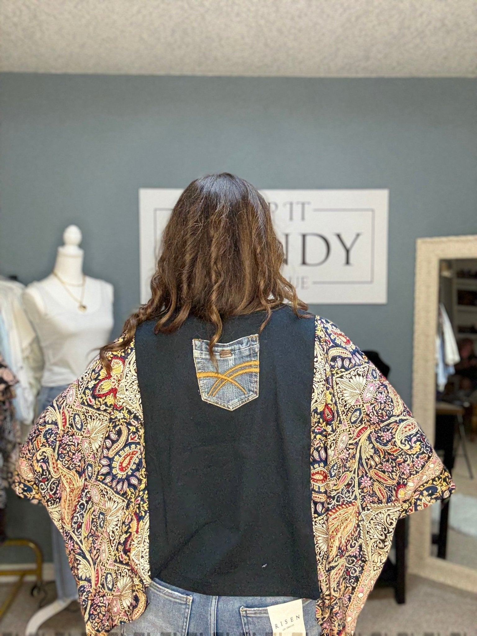 Shannon Passero Banded Pullover - Vintage Paisley Design with Recycled Materials & Batwing Sleeves