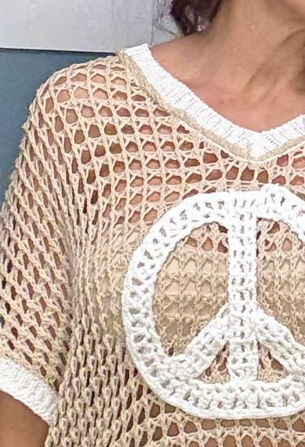 POL Crochet Peace Sign Sweater: Boho Chic Knit Top at Main Street Collective
