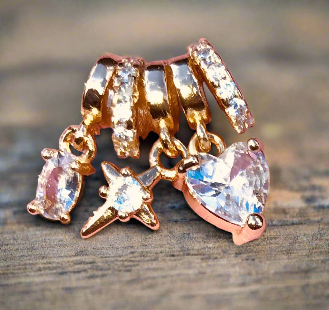 Rose Gold Charms: Heart, Star, Crystal Pendants - Dainty Jewelry Additions