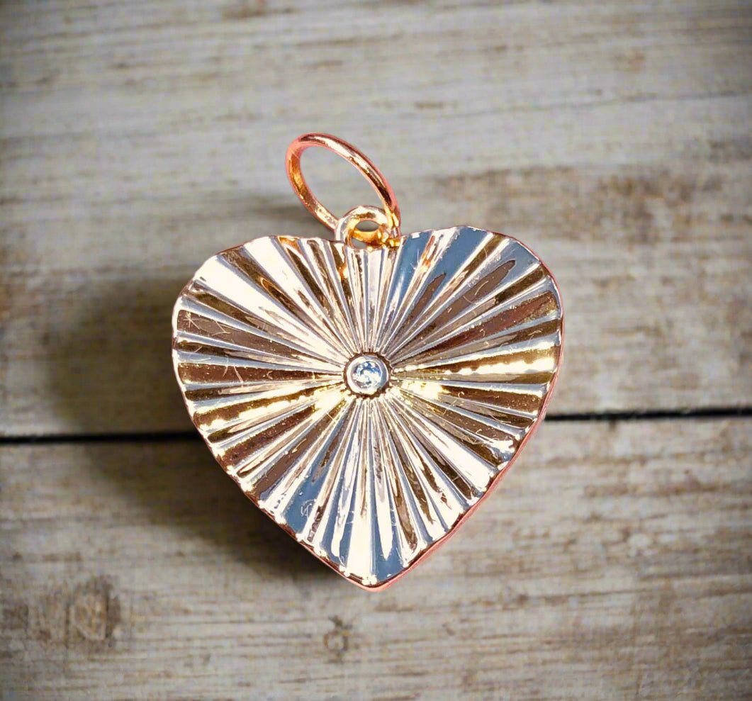 Rose Gold Heart Charm Pendant: Crystal Center Jewelry for Necklace Bracelet DIY