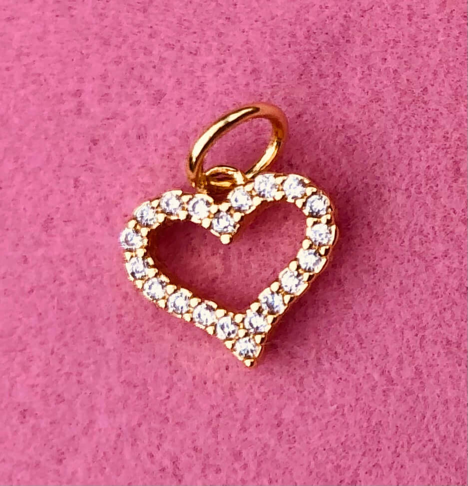 Gold Heart Charm Pendant with Diamonds- Sparkly Love Pendant, Gold, Diamond, Heart Charm