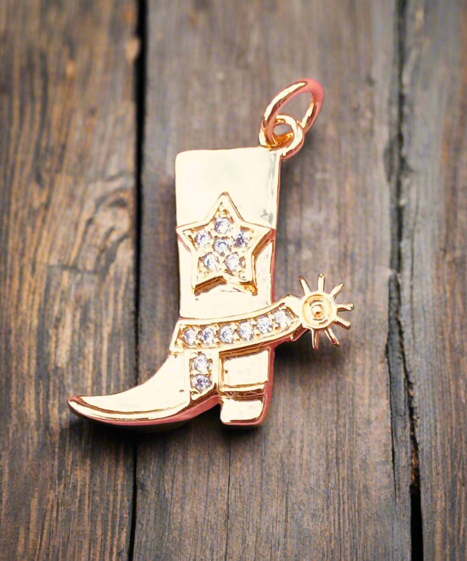 Gold Cowboy Boot Charm with Star & Spur. Western Jewelry, Customizable Charm, Rustic Jewelry. 
