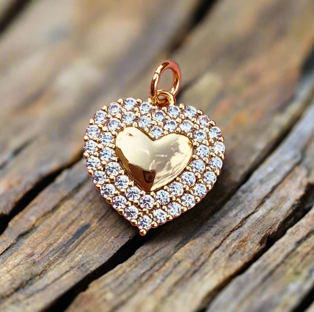 Gold Heart Pendant with Diamonds on Wood | Elegant Jewelry Gift
