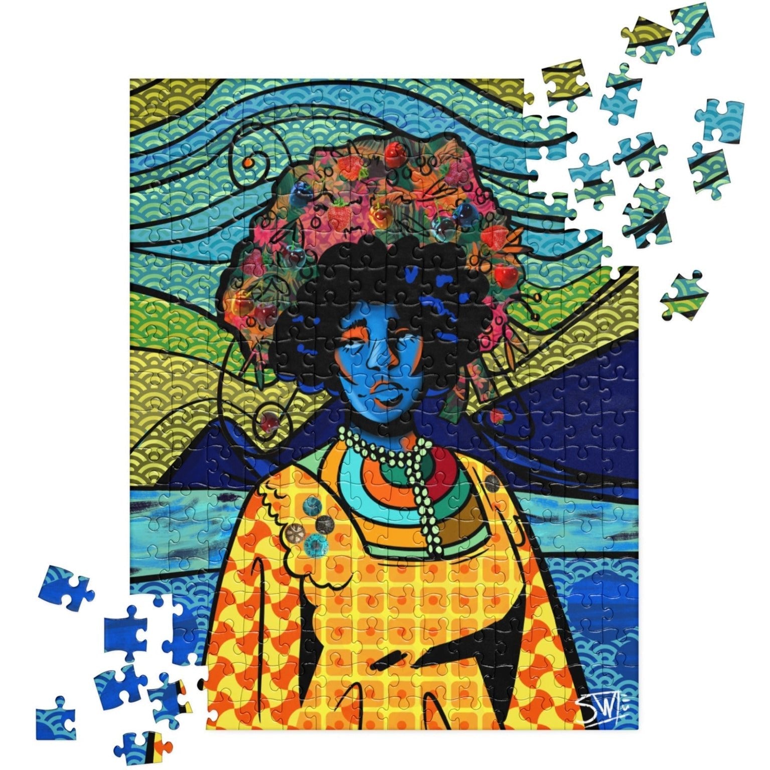 BON APPÉTIT Jigsaw Puzzle: Colorful Portrait of a Black Woman in Modern Art Style