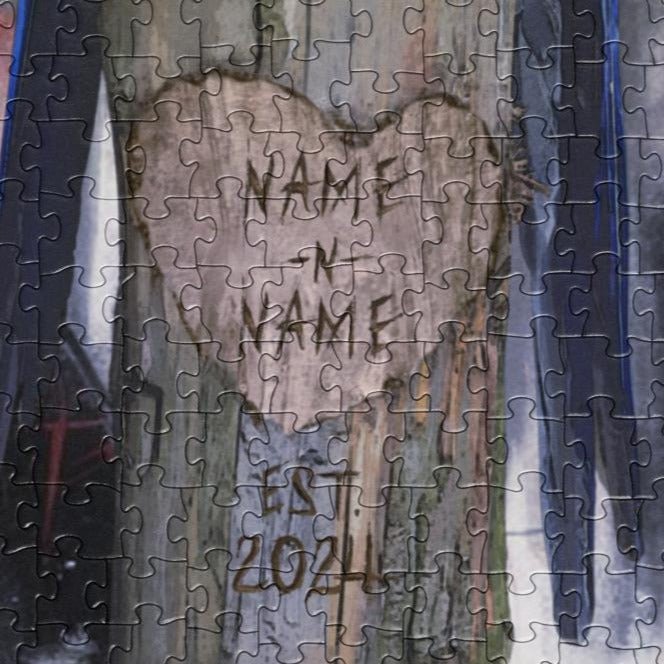 Personalized Puzzle: Tree Carving with Heart, Names, and Est. 2024. Anniversary Gift, Friendship Keepsake.