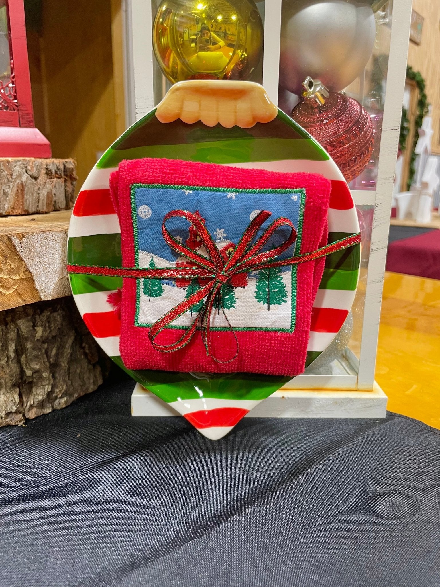 Ornament-Shaped Dish with Vintage Kitchen Towel