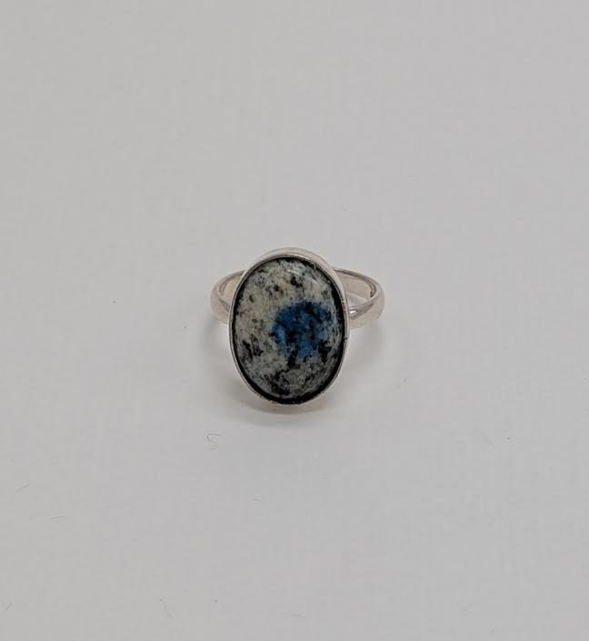 K2 Jasper Silver Ring Oval, Size 6.5 - K2 Stone Ring with Blue Azurite - Handmade Gemstone Ring
