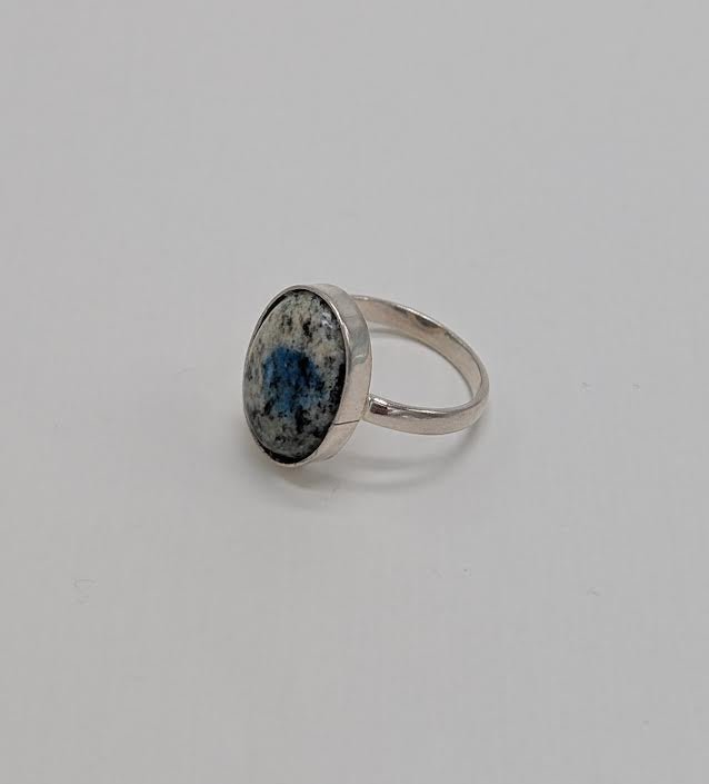 K2 Ring Sterling Silver: Azurite & Granite Stone, Size 6.5. Handcrafted Jewelry