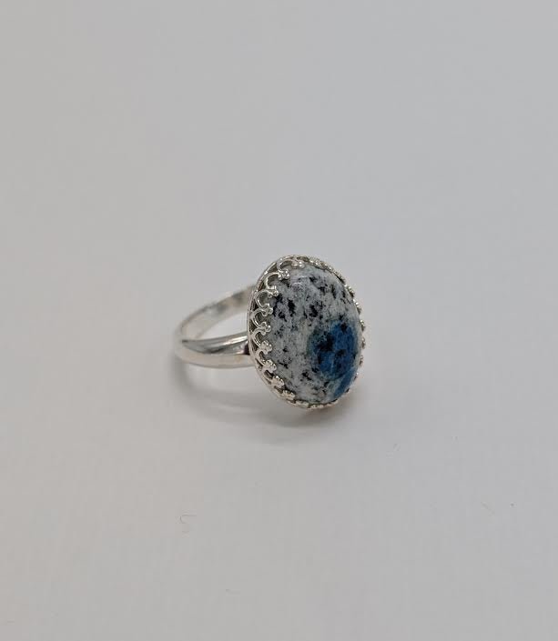 K2 Ring Sterling Silver, Size 7, Azulite Granite. Handmade Gemstone Ring.