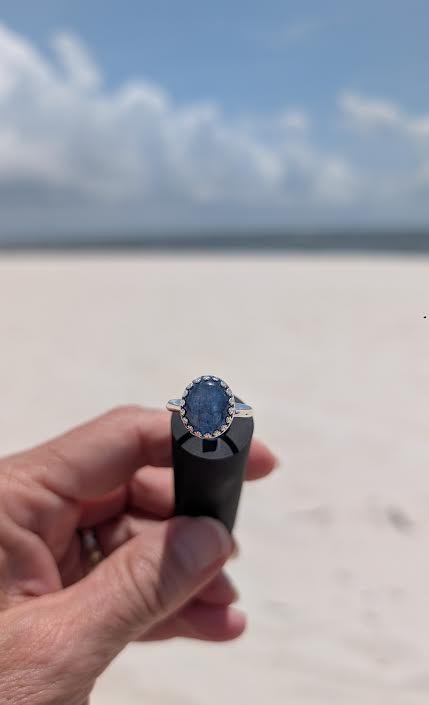 Kyanite Ring: Sterling Silver, Shimmering Blue Gemstone. Handmade in Mississippi by Solid Rock Jewelry.