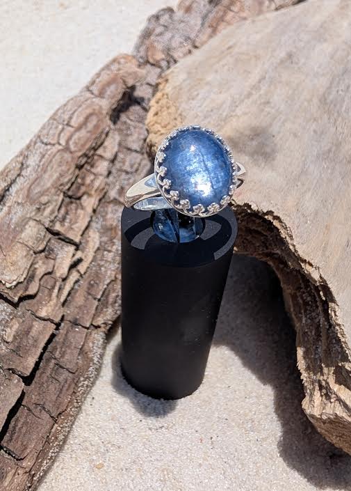 Kyanite Ring Size 7 Sterling Silver Handmade Jewelry Solid Rock Jewelry Mississippi. Shimmering Blue Stone