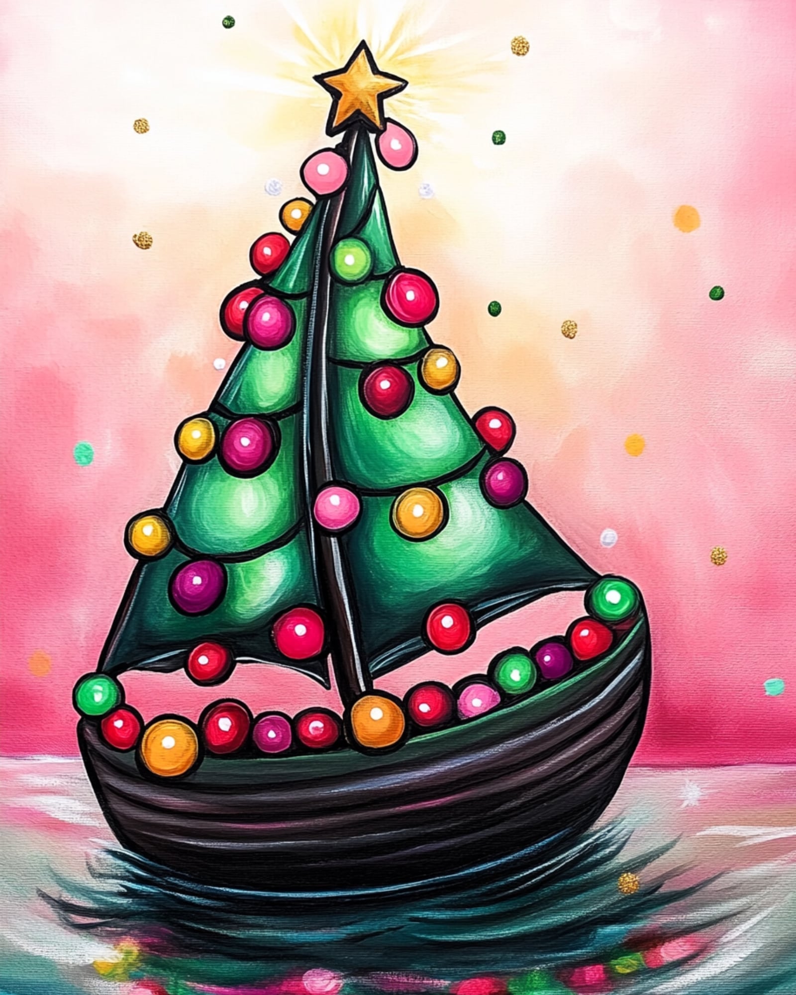 Christmas Sailboat DIY Painting Kit by Main Street Collective: Festive Canvas Art