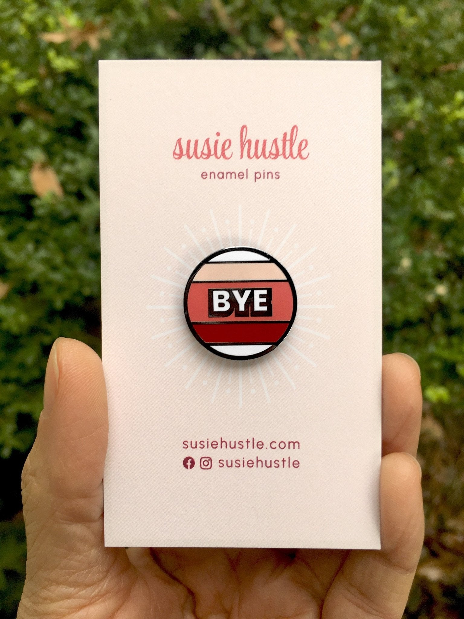 “Bye” Retro Enamel Pin – 70s Style Striped Goodbye Pin