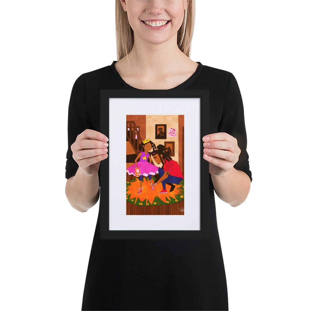 Framed "HELP ME PLEASE" Poster - Father & Daughter Art Print by Main Street Collective