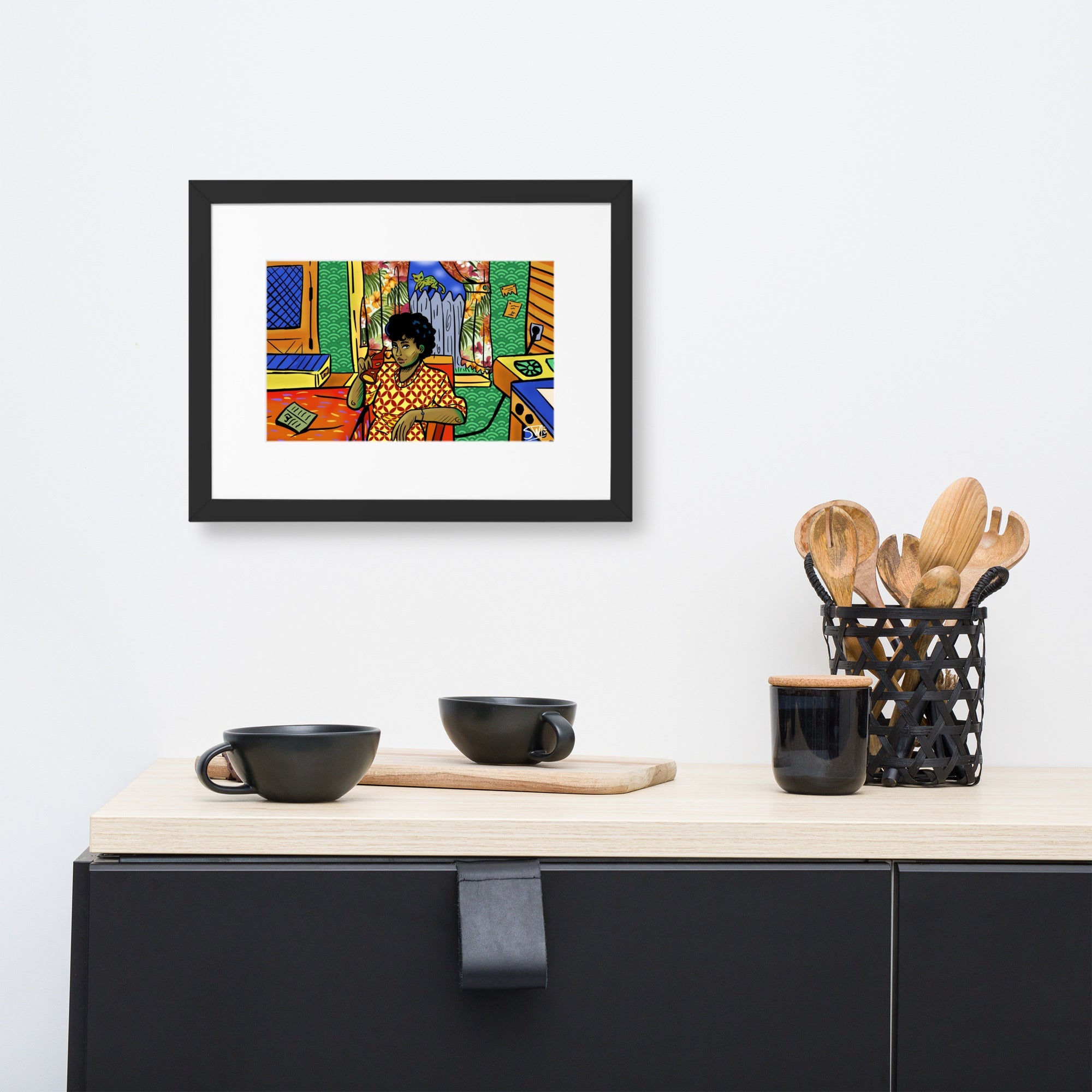 Framed 'SODA POP WOMAN' art print by Main Street Collective. Matte paper poster with mat. Woman art.