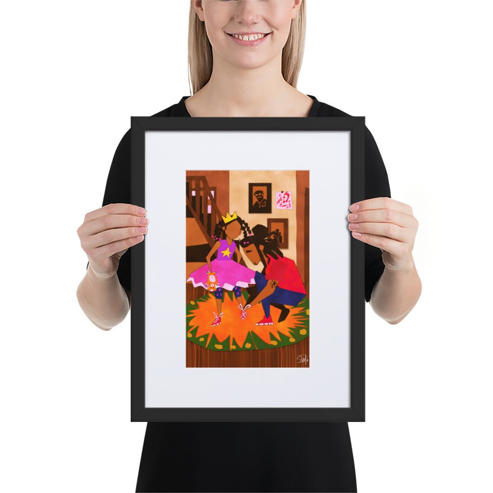 Framed Matte Poster: "Help Me Please" - African American Art, Father Daughter Moment, Main Street Collective