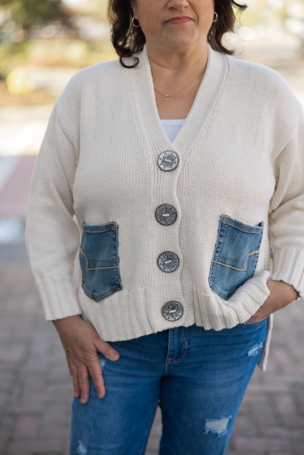 Mississippi Boutique Clothing – Rockstar Cardigan (The Rolling Stones 2) by Keep It Trendy | Upcycled Band Tee & Denim Statement Layer - Main Street Collective L.L.C