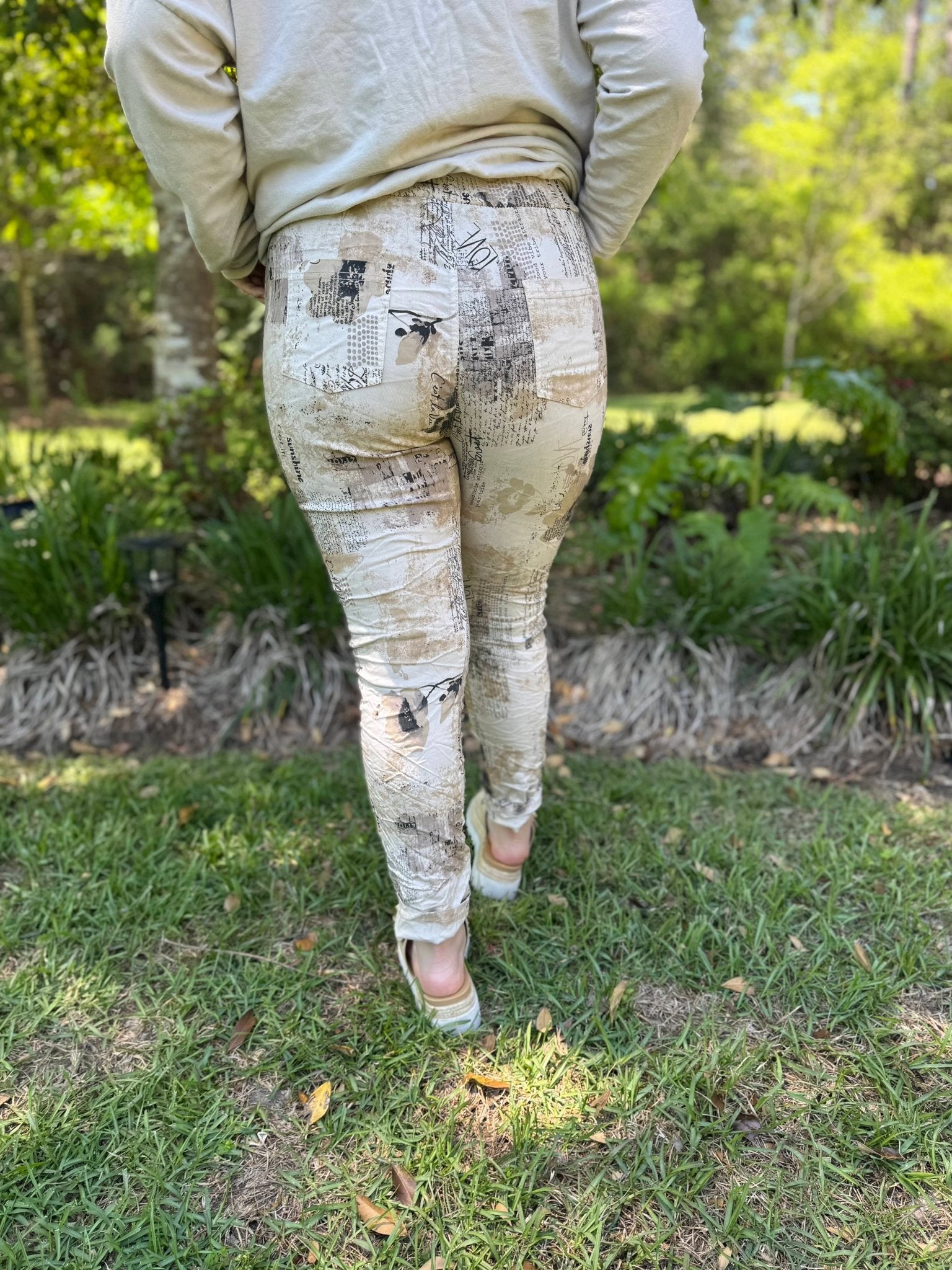 Newspaper Print Pants: Italian Design Cropped Pants | Keep It Trendy Women's Fashion