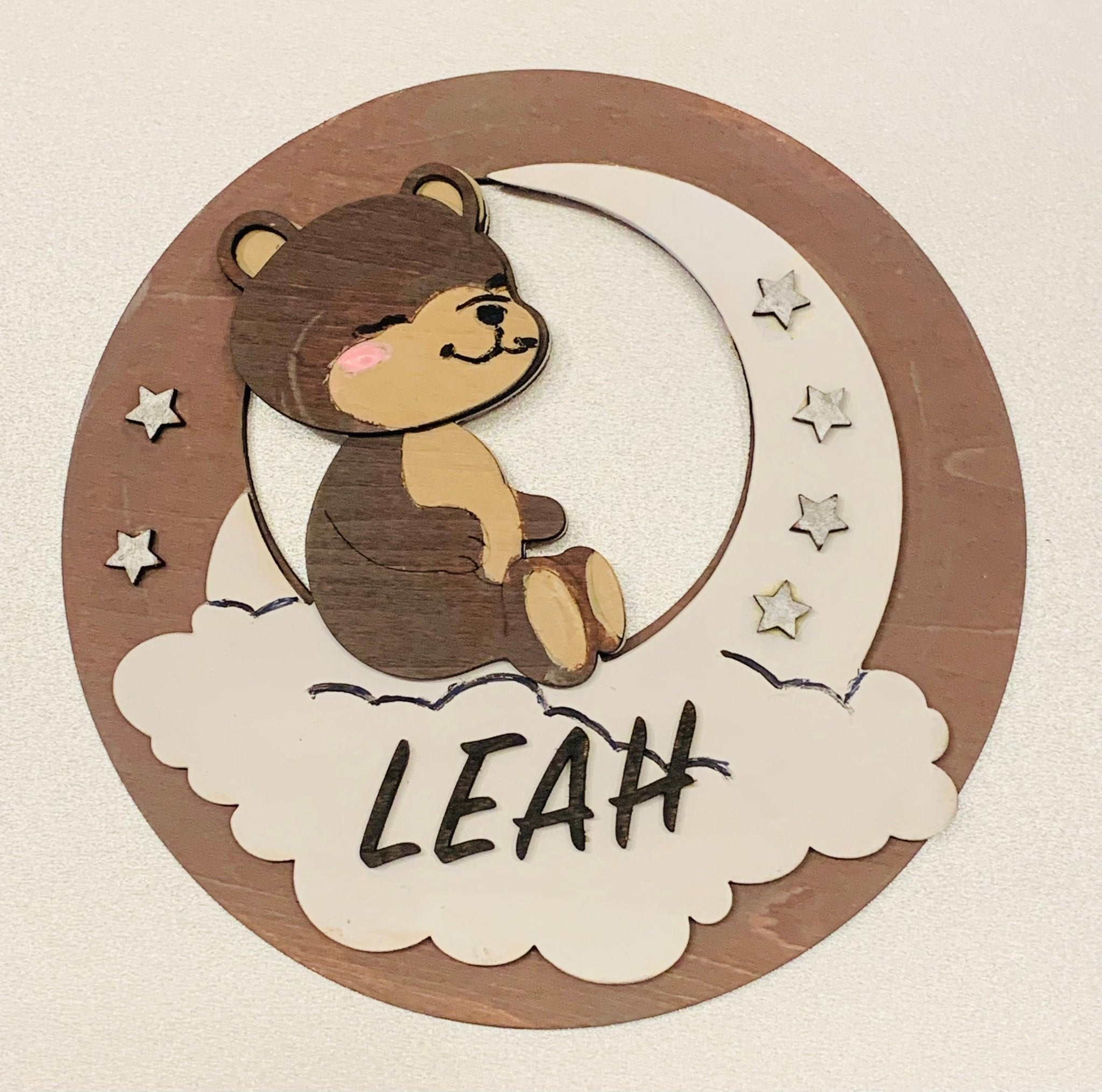 Custom Baby Name Sign - Wooden Nursery Decor - Teddy Bear "Leah" - Handmade Baby Gift