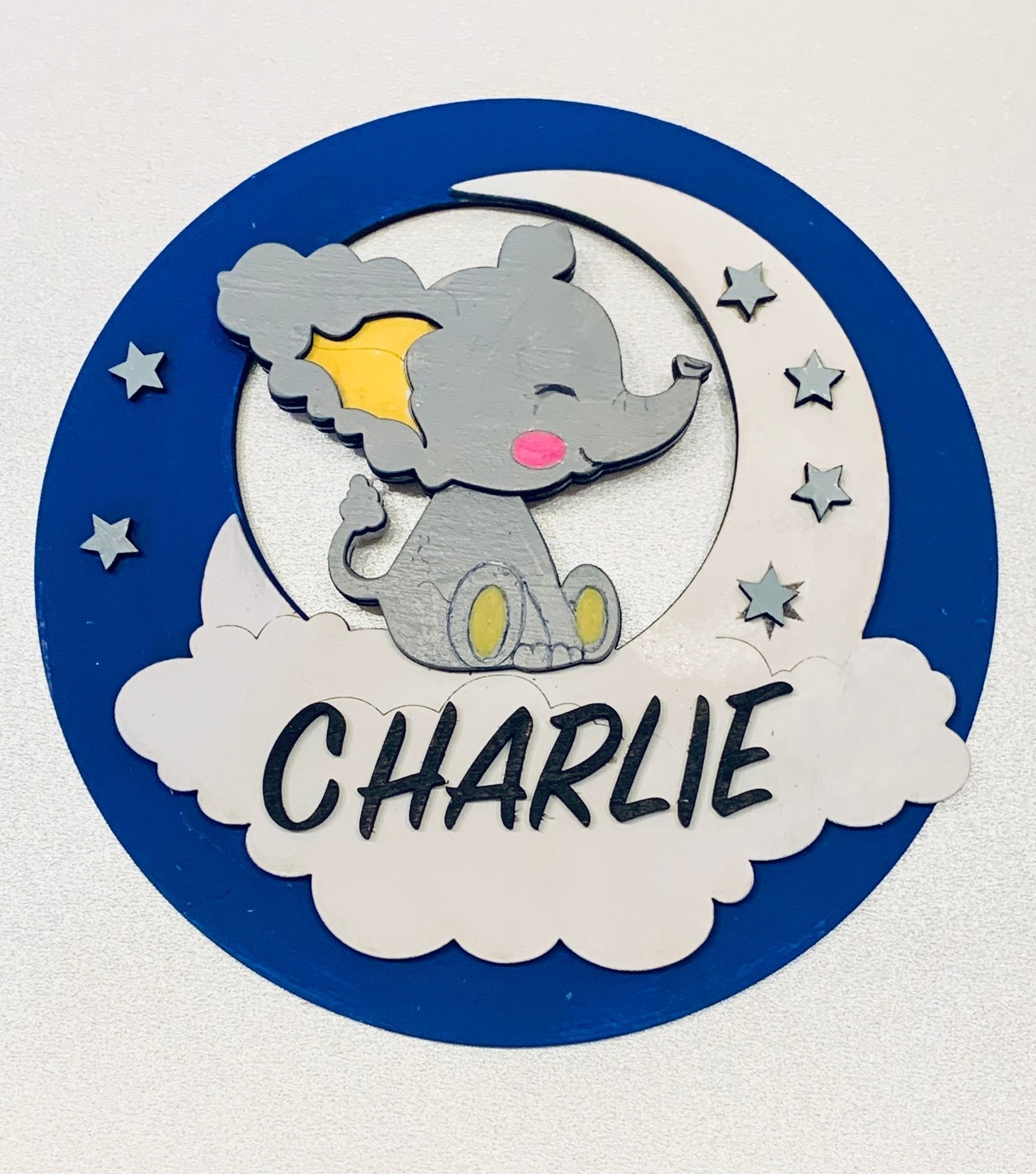 Personalized Wooden Elephant Nursery Sign - Custom Baby Name Decor by Laser Ladies