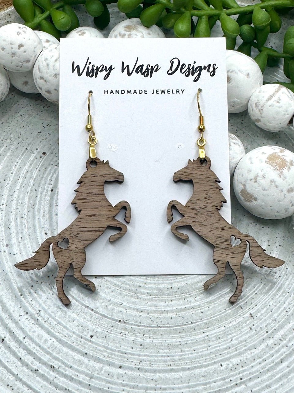 Horse Earrings Wood Handmade, Western Style Jewelry Mississippi, Laser Cut Cherry Wood