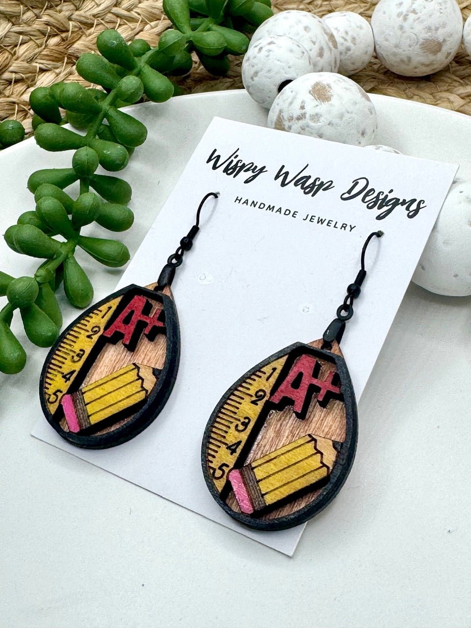 Teacher Earrings Handmade by Wispy Wasp Designs | School Theme Laser-Cut Jewelry | Mississippi Gift