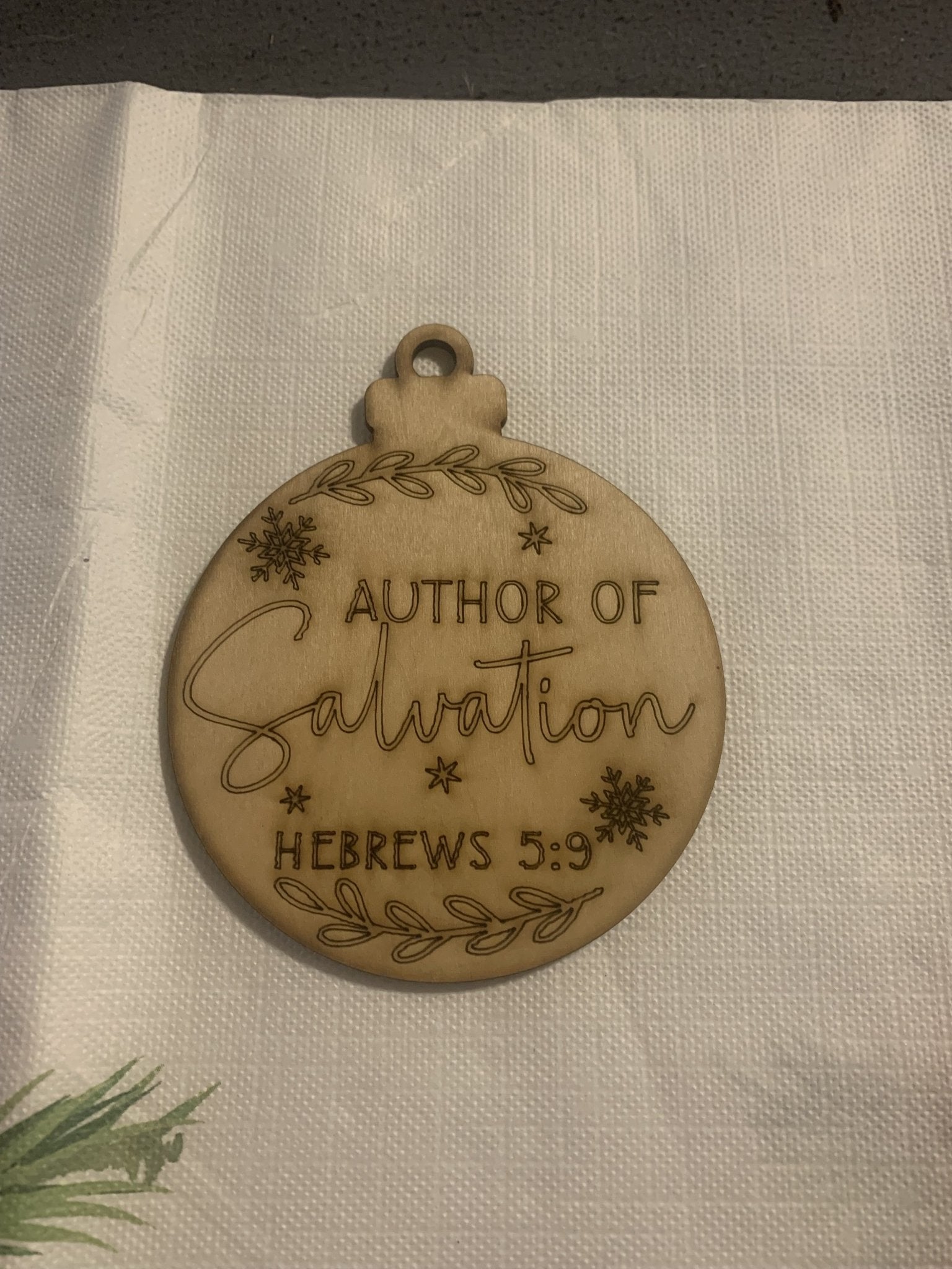 Wooden Christmas Ornament: Author of Salvation, Hebrews 5:9. Religious Christmas Gift, Wood Ornament