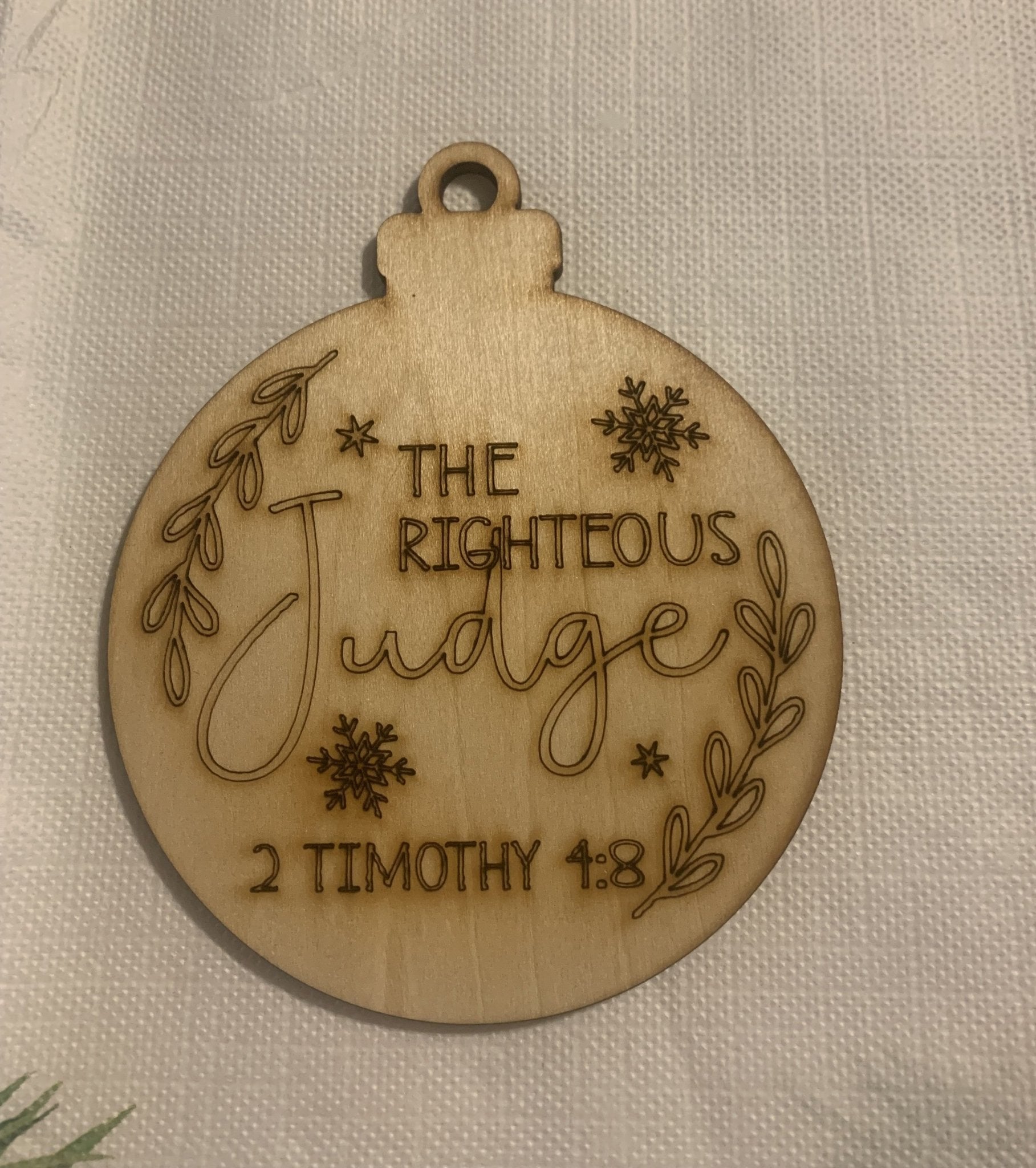 Righteous Judge Christmas Ornament - Wooden Religious Decoration, 2 Timothy 4:8