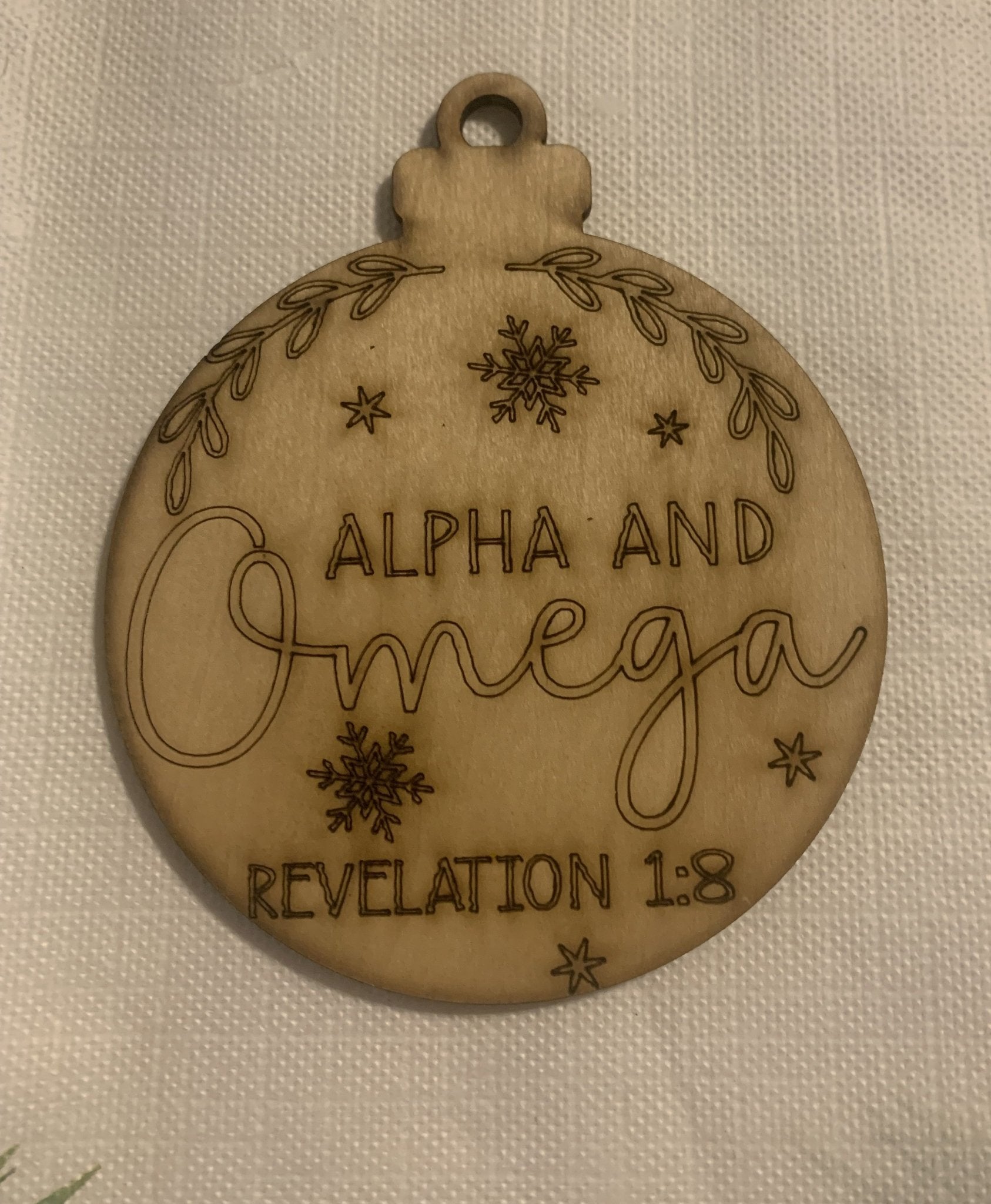Alpha and Omega Christmas Ornament - Revelation 1:8 Wood Ornament