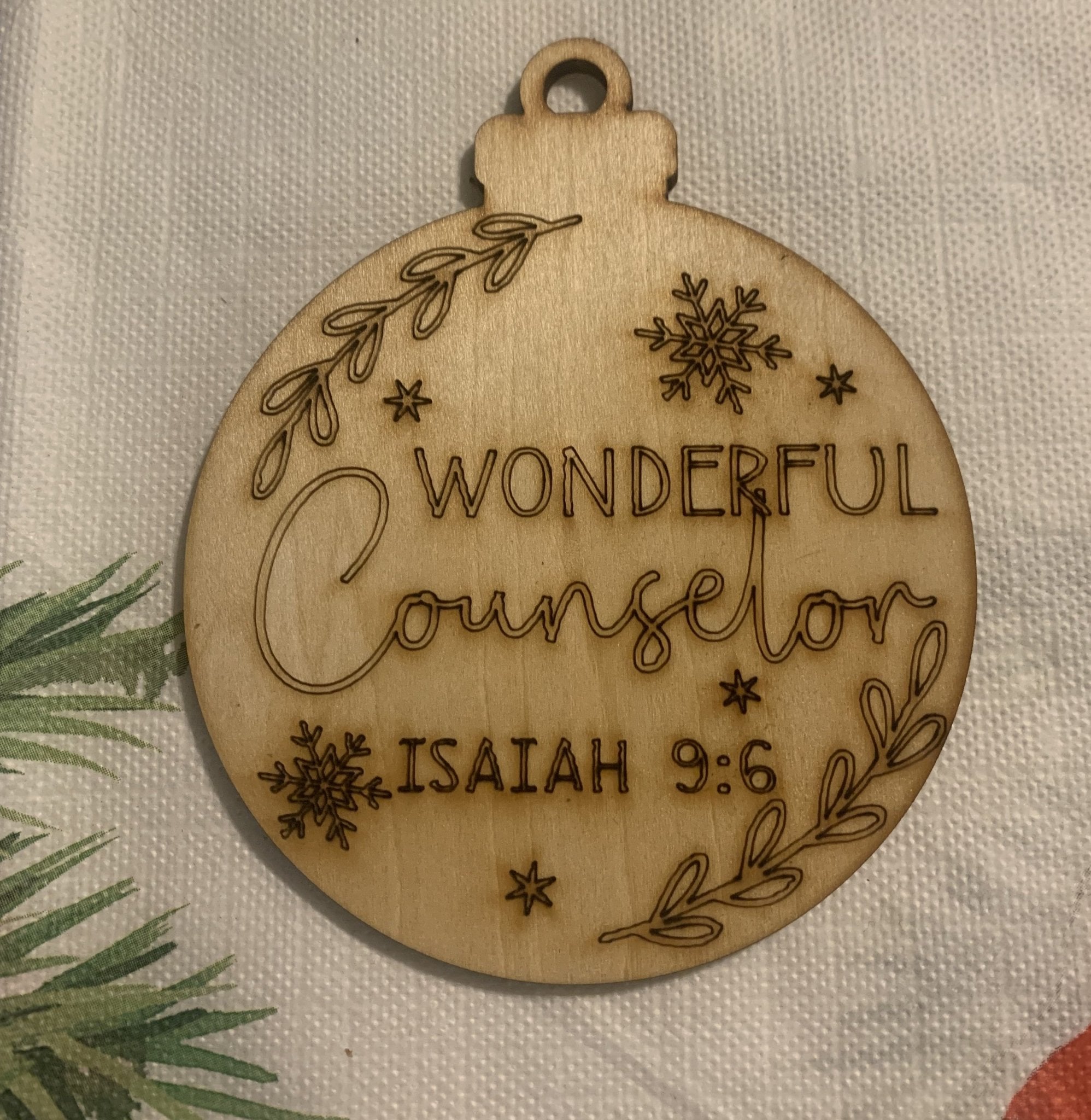 Wonderful Counselor Ornament: Isaiah 9:6 Wooden Christmas Decor