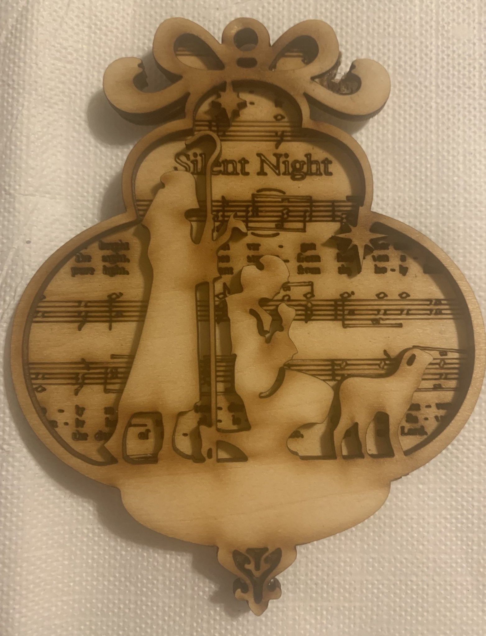 Silent Night Nativity Ornament: Laser Cut Wood Christmas Tree Decoration, Holy Night Nativity Scene