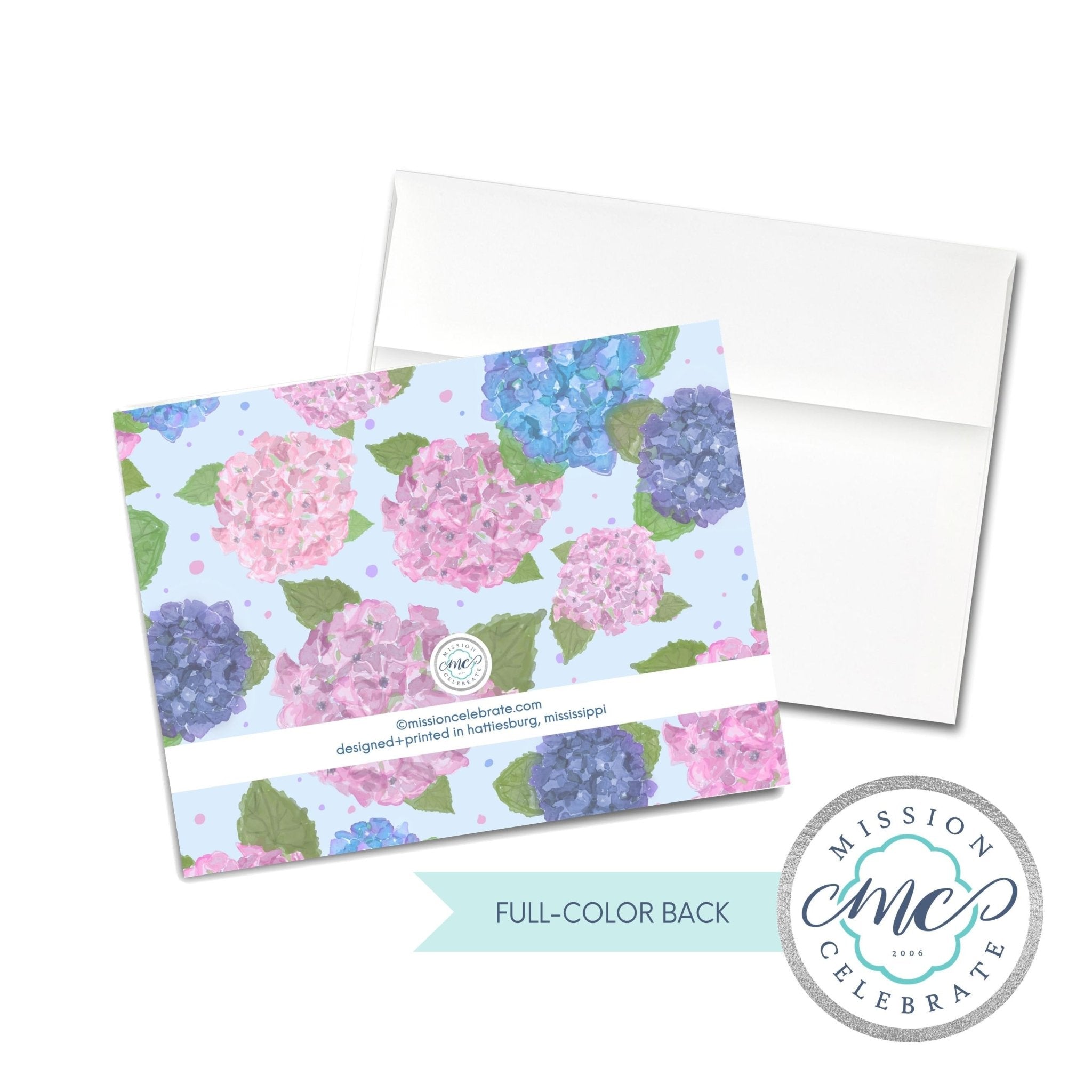 Hydrangea Watercolor Note Cards Set, A2, Leslie Gonce Art, Hattiesburg MS