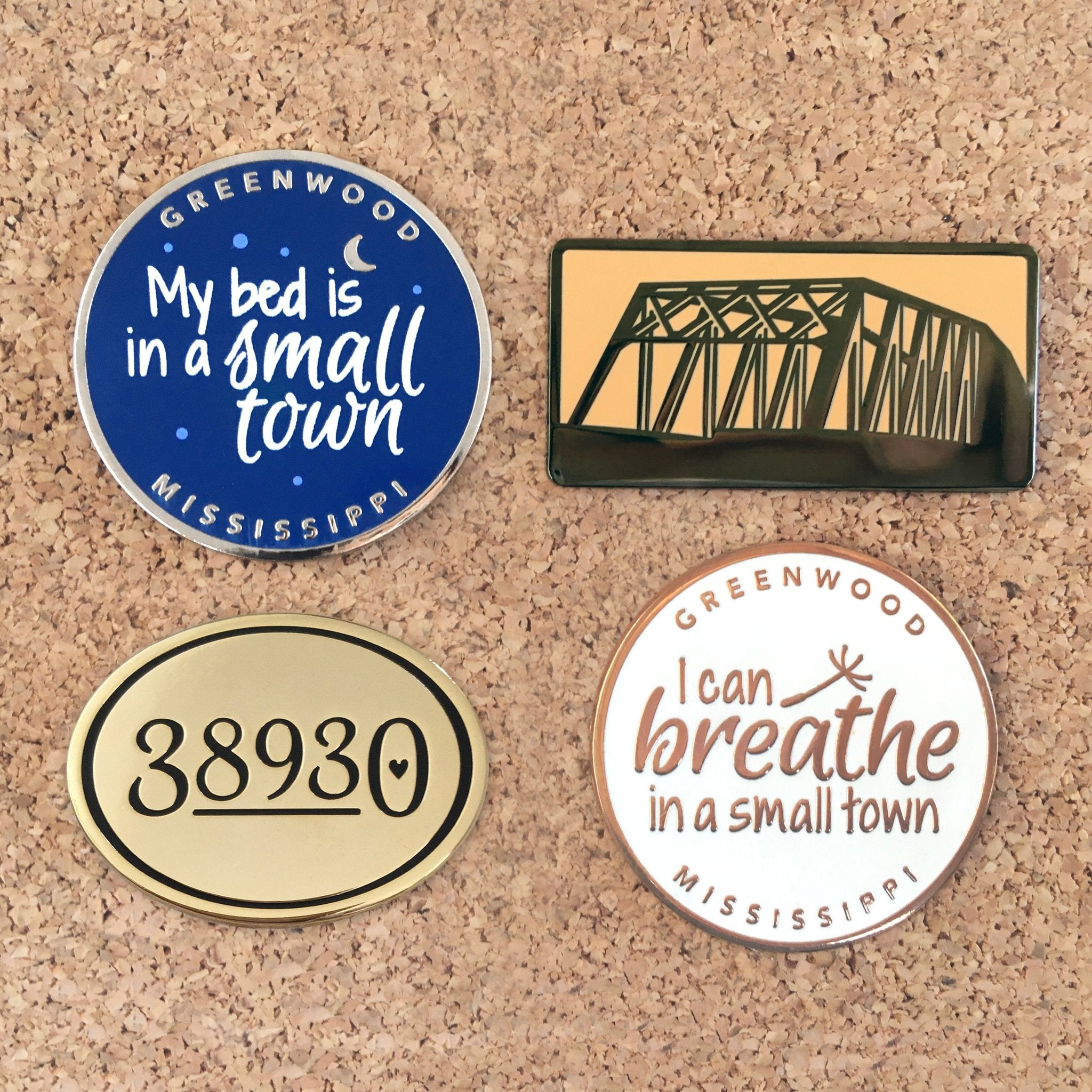 Greenwood Mississippi enamel pins: Delta town souvenir gift set