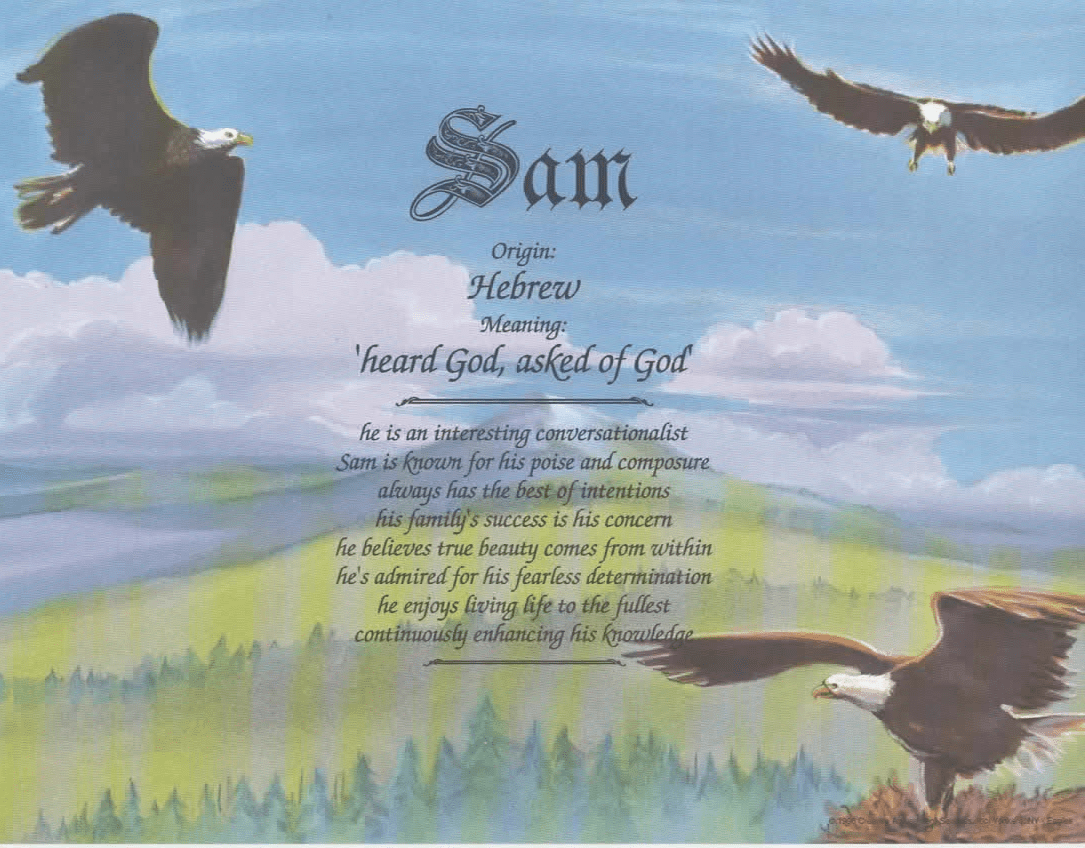 Sam Name Meaning Print: Hebrew Origin, Eagles, Personalized Gift,  "Heard God, Asked of God" Definition.