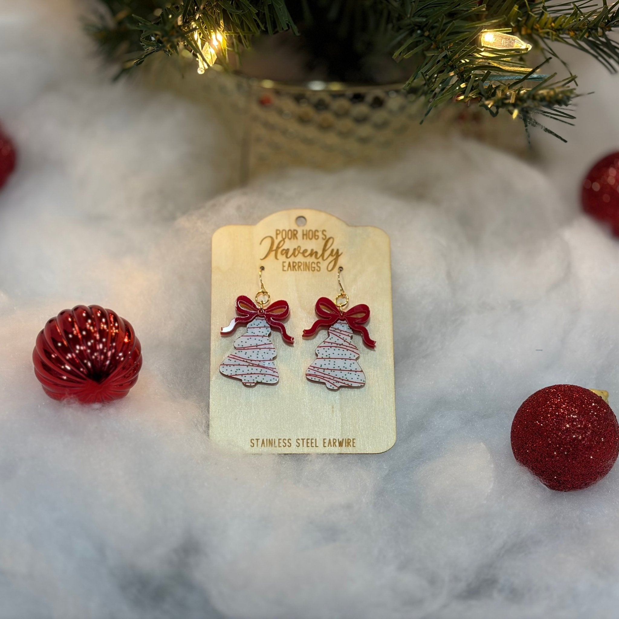 Christmas Tree Cake Earrings: Holiday Jewelry by Poor Hog's Havenly Earrings - Main Street Collective