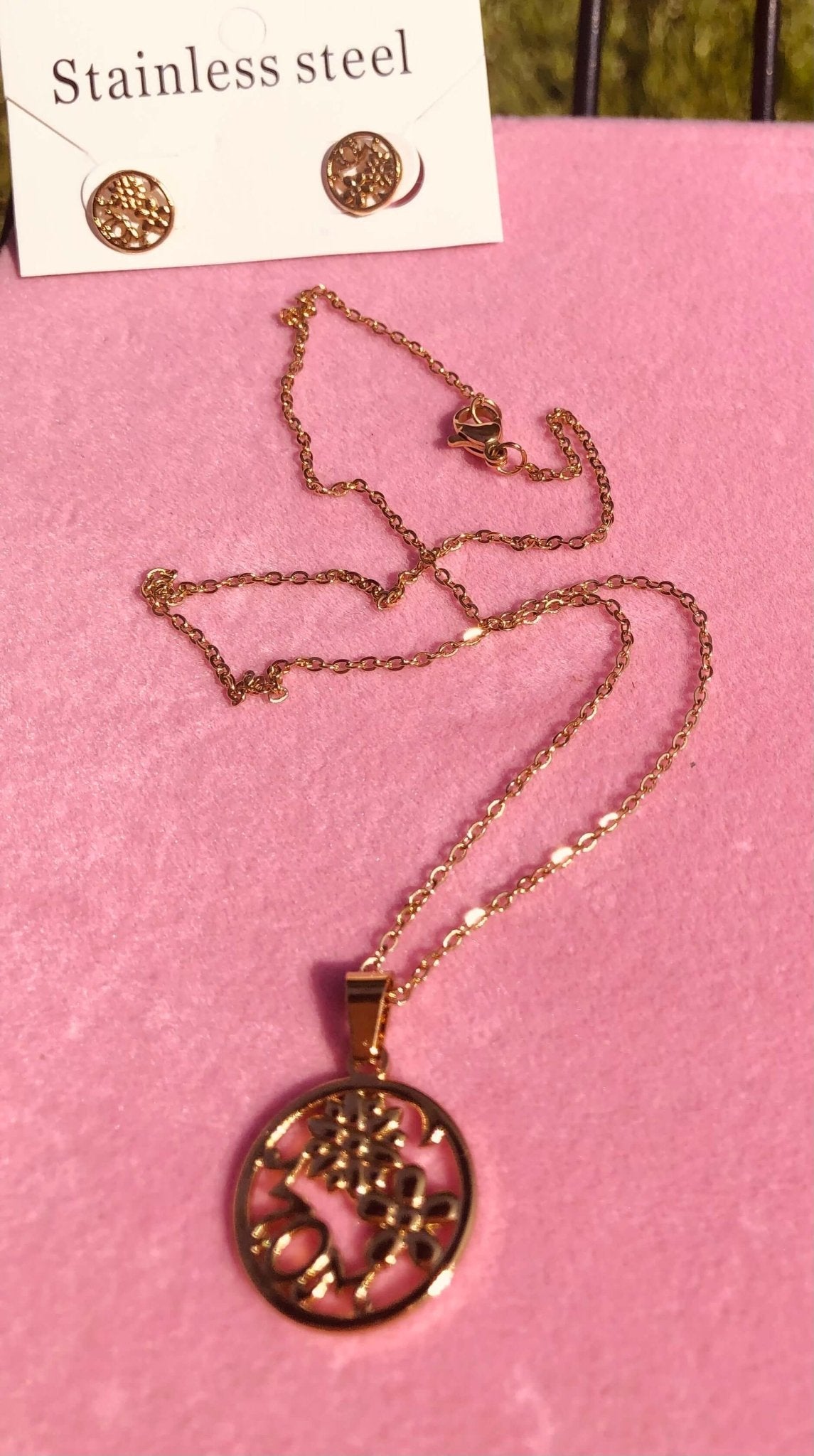 Gold Tree of Life Necklace & Earrings Set - Stainless Steel Jewelry by Main Street Collective