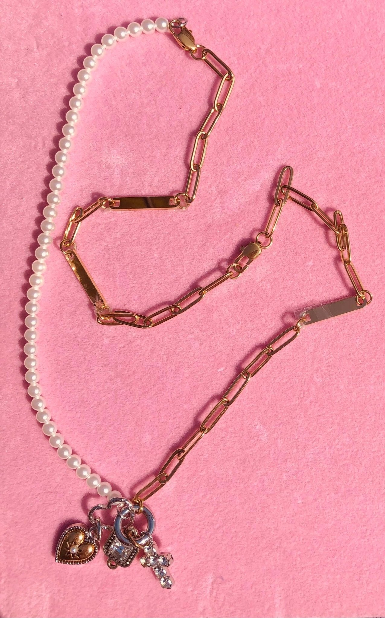Pearl Heart Charm Necklace - Gold Chain & Pearl Beaded Jewelry - Main Street Collective