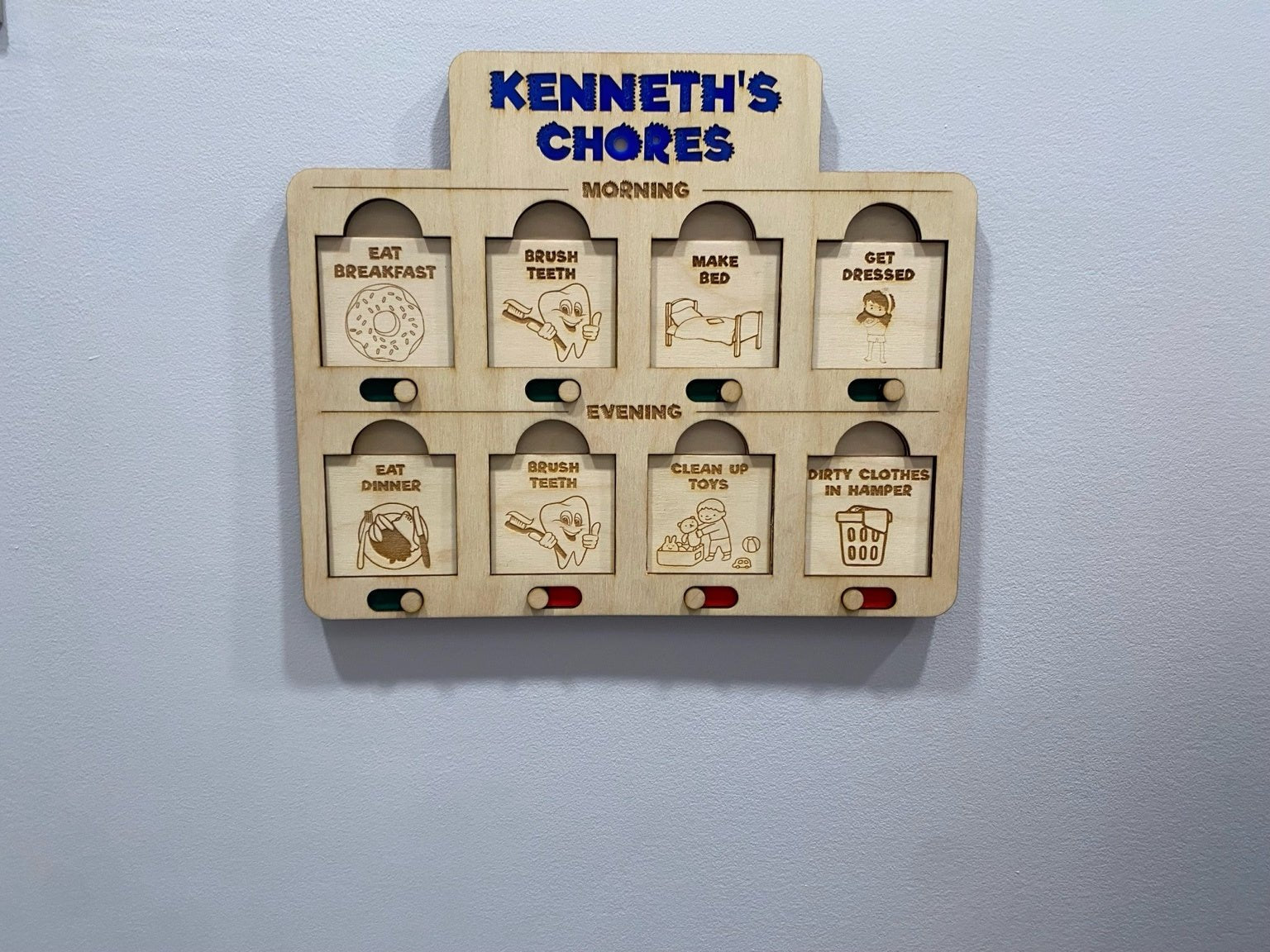 Engraved Wooden Chore Chart with Acrylic Inlay | Custom Name Daily Routine Board