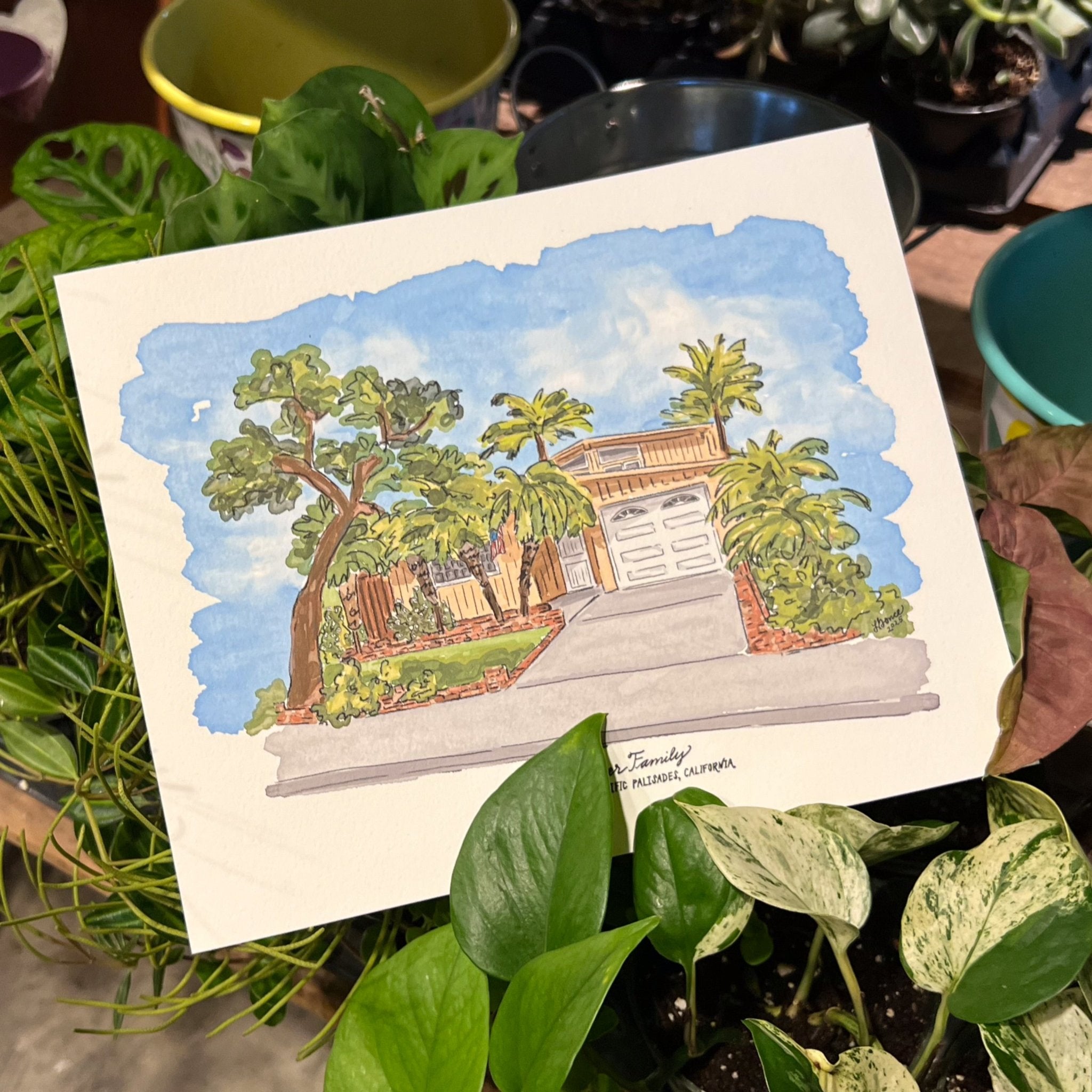 Watercolor Painting: Pacific Palisades, California Home Portrait by Leslie Gonce