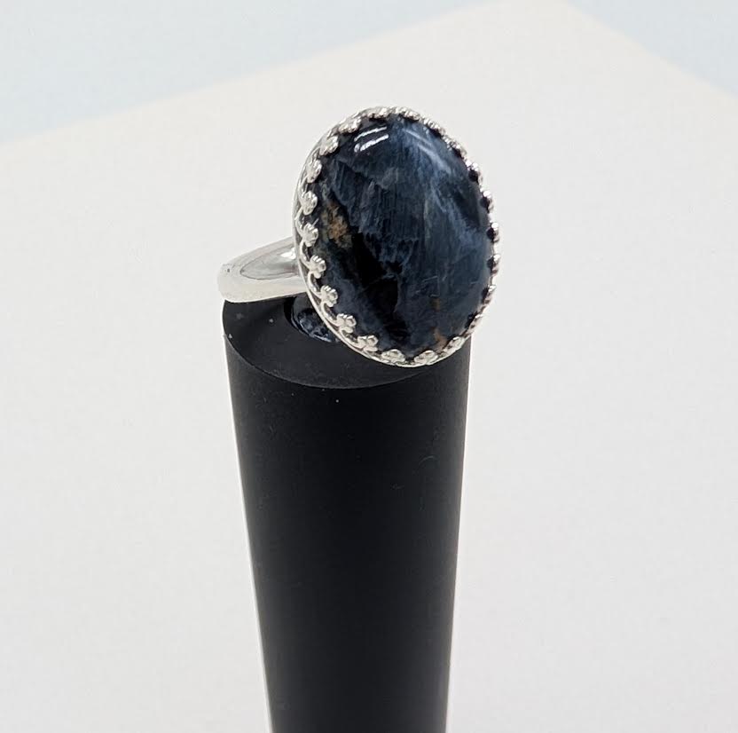 Pietersite Ring: Sterling Silver, Blue Gemstone, Handmade Jewelry