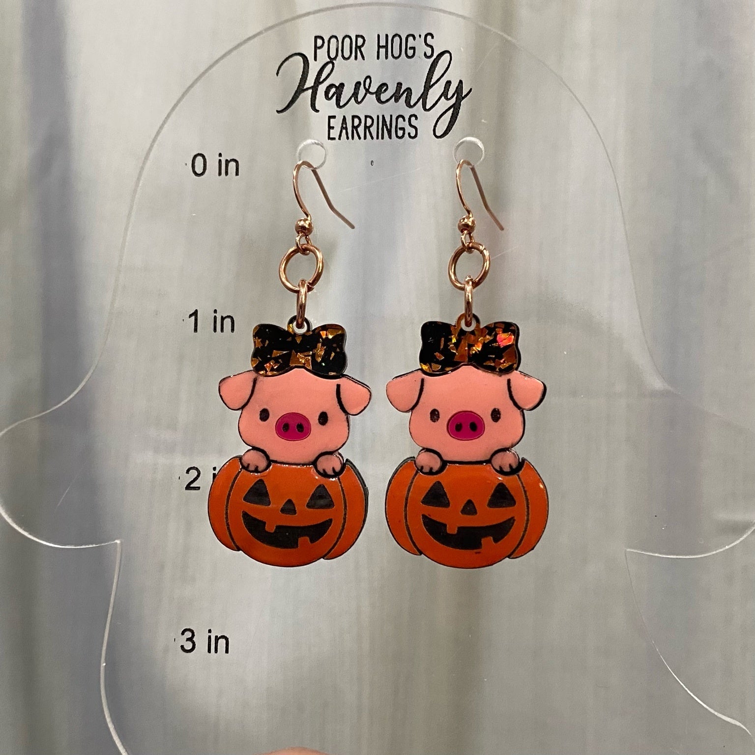 Piggy in a Pumpkin Earrings – Cute Halloween Pig Earrings, Fall Jack-O-Lantern Jewelry, Funny Farm Animal Earrings, Spooky Season Gift