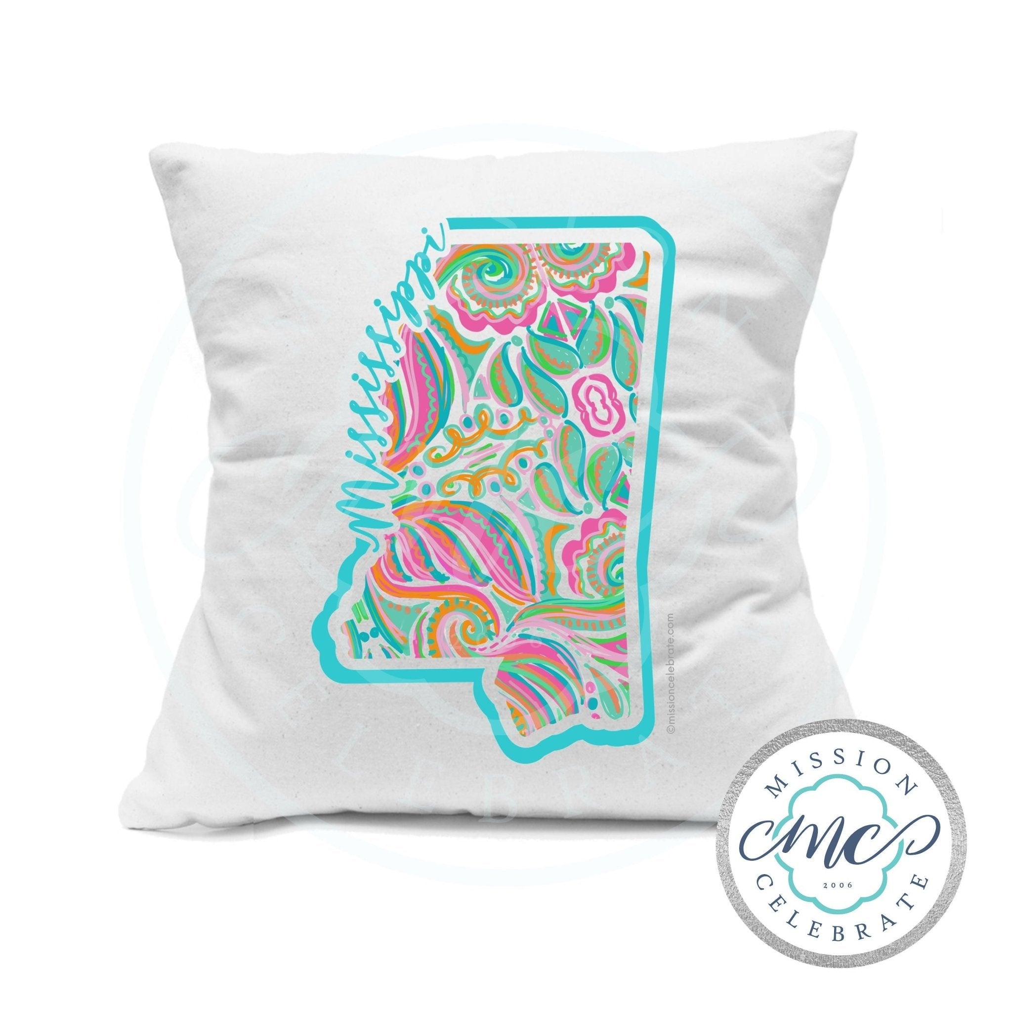 Mississippi Jubilee Hand Drawn Original Art Pillow Cover (with Pillow Insert) White 18"x18"