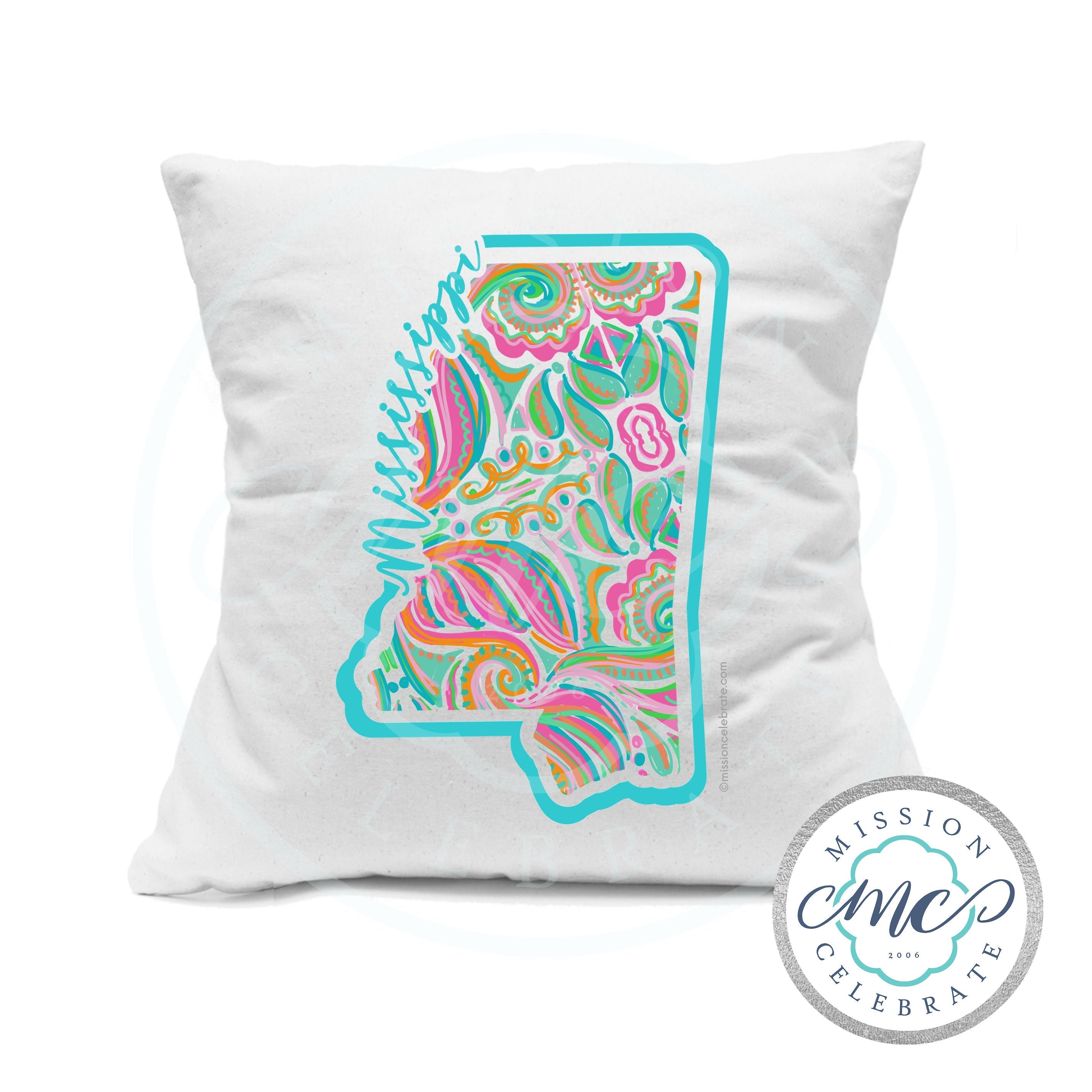 Mississippi Jubilee Hand Drawn Original Art Pillow Cover (with Pillow Insert) White 18"x18"