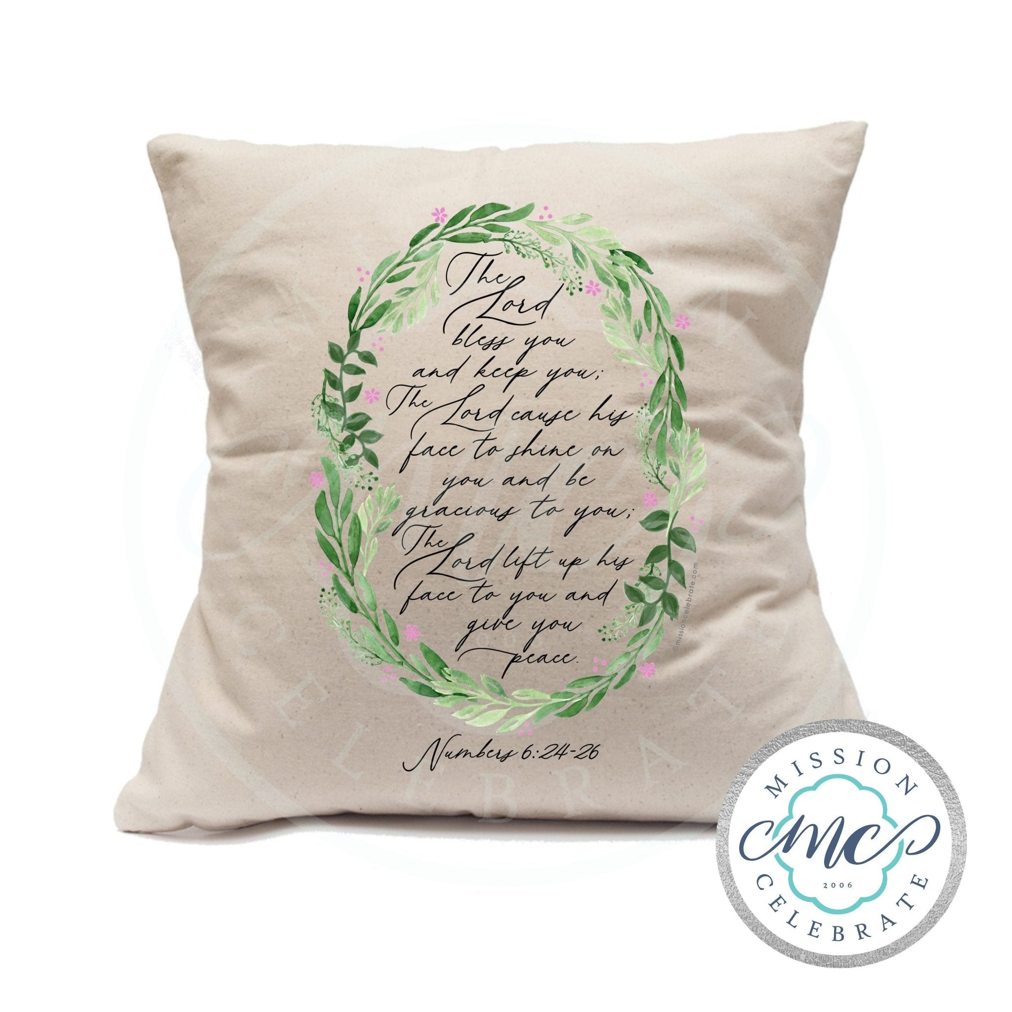 The Lord Bless You and Keep You The Lord Cause His Face to Shine On You and Be Gracious To You Numbers 6:24-26 Art Pillow Cover (with Pillow Insert) Natural (ecru) 18"x18"